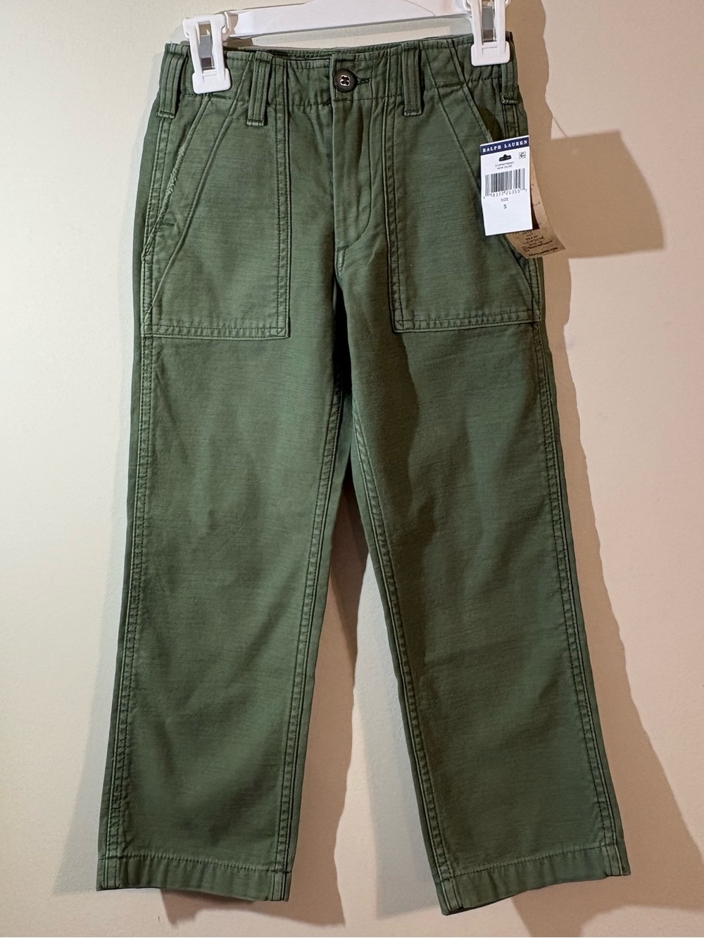 Polo Ralph Lauren Utility Pants boys SZ 5 Olive Green front pockets NWT